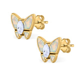 Butterfly Stud Earrings Created Opal Simulated CZ 925 Sterling Silver (8mm)