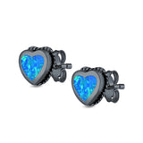 Heart Stud Earrings Lab Created Opal 925 Sterling Silver (6mm)