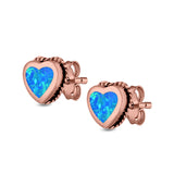 Heart Stud Earrings Lab Created Opal 925 Sterling Silver (6mm)