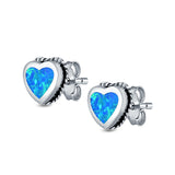 Heart Stud Earrings Lab Created Opal 925 Sterling Silver (6mm)