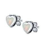 Heart Stud Earrings Lab Created Opal 925 Sterling Silver (6mm)