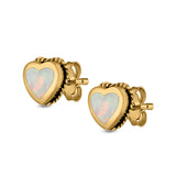 Heart Stud Earrings Lab Created Opal 925 Sterling Silver (6mm)