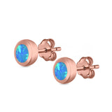 Round Stud Earrings Lab Created Opal 925 Sterling Silver (6mm)