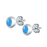 Round Stud Earrings Lab Created Opal 925 Sterling Silver (6mm)