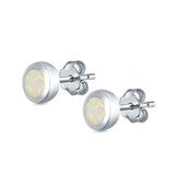 Round Stud Earrings Lab Created Opal 925 Sterling Silver (6mm)