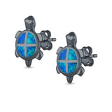 Turtle Stud Earrings Lab Created Opal 925 Sterling Silver (13mm)