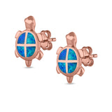 Turtle Stud Earrings Lab Created Opal 925 Sterling Silver (13mm)