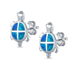 Turtle Stud Earrings Lab Created Opal 925 Sterling Silver (13mm)