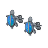 Turtle Stud Earrings Lab Created Opal 925 Sterling Silver (12mm)