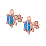 Turtle Stud Earrings Lab Created Opal 925 Sterling Silver (12mm)