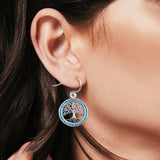 Tree of Life Drop Dangle Earrings Lab Created Opal 925 Sterling Silver (20mm)