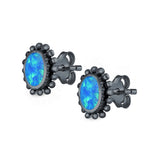 Oval Stud Earrings Lab Created Opal 925 Sterling Silver (8mm)