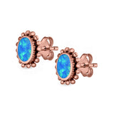 Oval Stud Earrings Lab Created Opal 925 Sterling Silver (8mm)