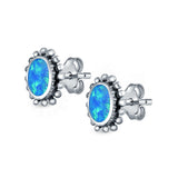 Oval Stud Earrings Lab Created Opal 925 Sterling Silver (8mm)