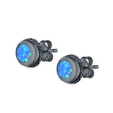 Round Stud Earrings Lab Created Opal 925 Sterling Silver (7mm)