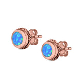 Round Stud Earrings Lab Created Opal 925 Sterling Silver (7mm)