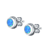 Round Stud Earrings Lab Created Opal 925 Sterling Silver (7mm)