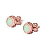 Round Stud Earrings Lab Created Opal 925 Sterling Silver (7mm)