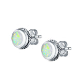 Round Stud Earrings Lab Created Opal 925 Sterling Silver (7mm)