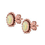Flower Oval Shape Stud Earrings Lab Created Opal 925 Sterling Silver (9mm)