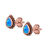 Pear Shape Stud Earrings Lab Created Opal 925 Sterling Silver (6mm)