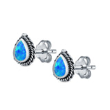 Pear Shape Stud Earrings Lab Created Opal 925 Sterling Silver (6mm)