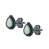 Pear Shape Stud Earrings Lab Created Opal 925 Sterling Silver (6mm)