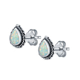 Pear Shape Stud Earrings Lab Created Opal 925 Sterling Silver (6mm)