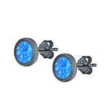 Round Stud Earrings Lab Created Opal 925 Sterling Silver (9.5mm)