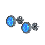 Round Stud Earrings Lab Created Opal 925 Sterling Silver (8.8mm)