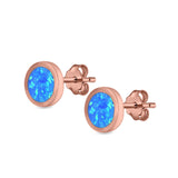 Round Stud Earrings Lab Created Opal 925 Sterling Silver (8.8mm)