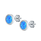 Round Stud Earrings Lab Created Opal 925 Sterling Silver (7.5mm)