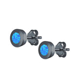 Round Button Half Ball Stud Earrings Lab Created Opal 925 Sterling Silver (5.8mm)