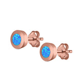 Round Button Half Ball Stud Earrings Lab Created Opal 925 Sterling Silver (5.8mm)
