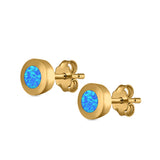 Round Button Half Ball Stud Earrings Lab Created Opal 925 Sterling Silver (5.8mm)