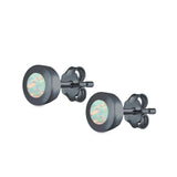Round Button Half Ball Stud Earrings Lab Created Opal 925 Sterling Silver (5.8mm)