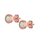 Round Button Half Ball Stud Earrings Lab Created Opal 925 Sterling Silver (5.8mm)