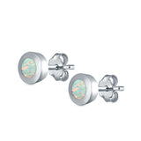 Round Button Half Ball Stud Earrings Lab Created Opal 925 Sterling Silver (5.8mm)