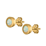 Round Button Half Ball Stud Earrings Lab Created Opal 925 Sterling Silver (5.8mm)