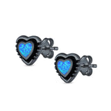 Heart Stud Earrings Lab Created Opal 925 Sterling Silver (7mm)