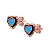 Heart Stud Earrings Lab Created Opal 925 Sterling Silver (7mm)