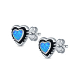 Heart Stud Earrings Lab Created Opal 925 Sterling Silver (7mm)