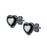 Heart Stud Earrings Lab Created Opal 925 Sterling Silver (7mm)