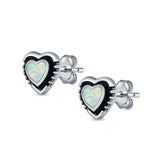 Heart Stud Earrings Lab Created Opal 925 Sterling Silver (7mm)