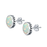 Oval Stud Earrings Lab Created Opal 925 Sterling Silver (11mm)