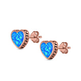 Heart Stud Earrings Lab Created Opal 925 Sterling Silver (11mm)