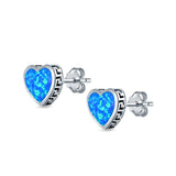 Heart Stud Earrings Lab Created Opal 925 Sterling Silver (11mm)