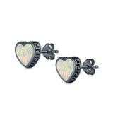 Heart Stud Earrings Lab Created Opal 925 Sterling Silver (11mm)