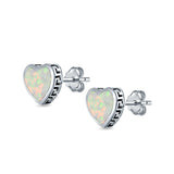 Heart Stud Earrings Lab Created Opal 925 Sterling Silver (11mm)