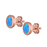 Oval Stud Earrings Lab Created Opal 925 Sterling Silver (6mm)